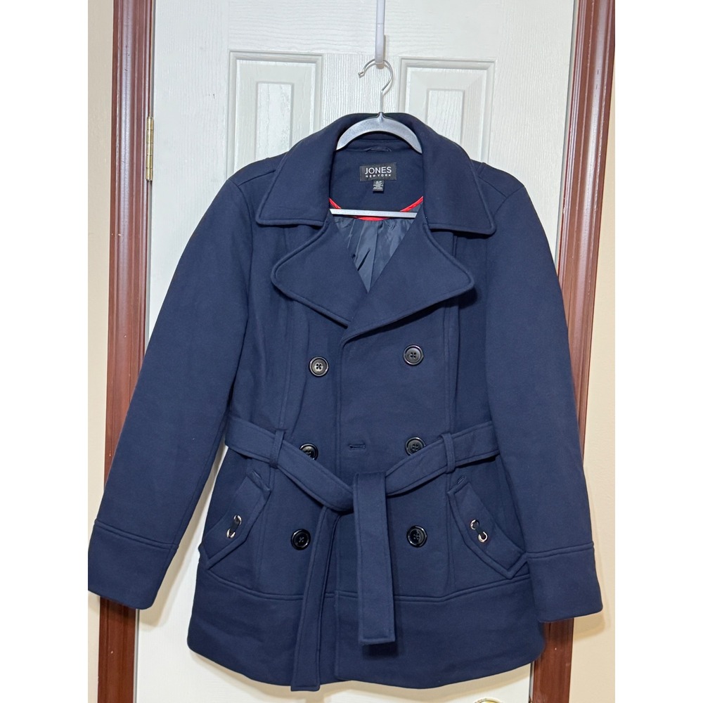 Jones New York‎ Navy Double Breasted Belted Peacoat Jacket Size S/P